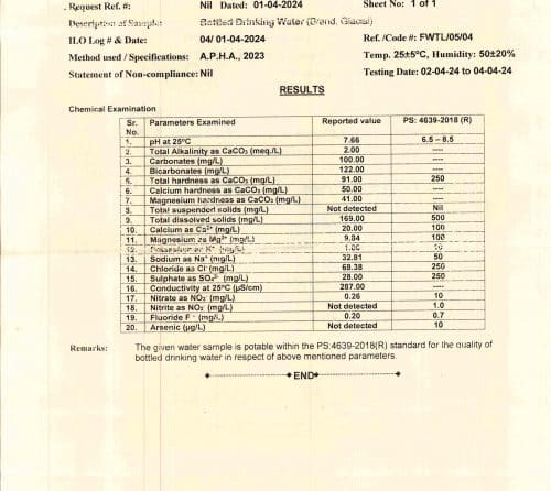 Glacial Monthly Quality Certification Report