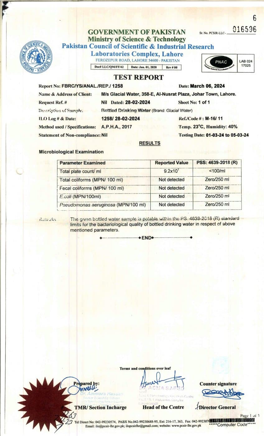 Glacial Monthly Quality Certification Report